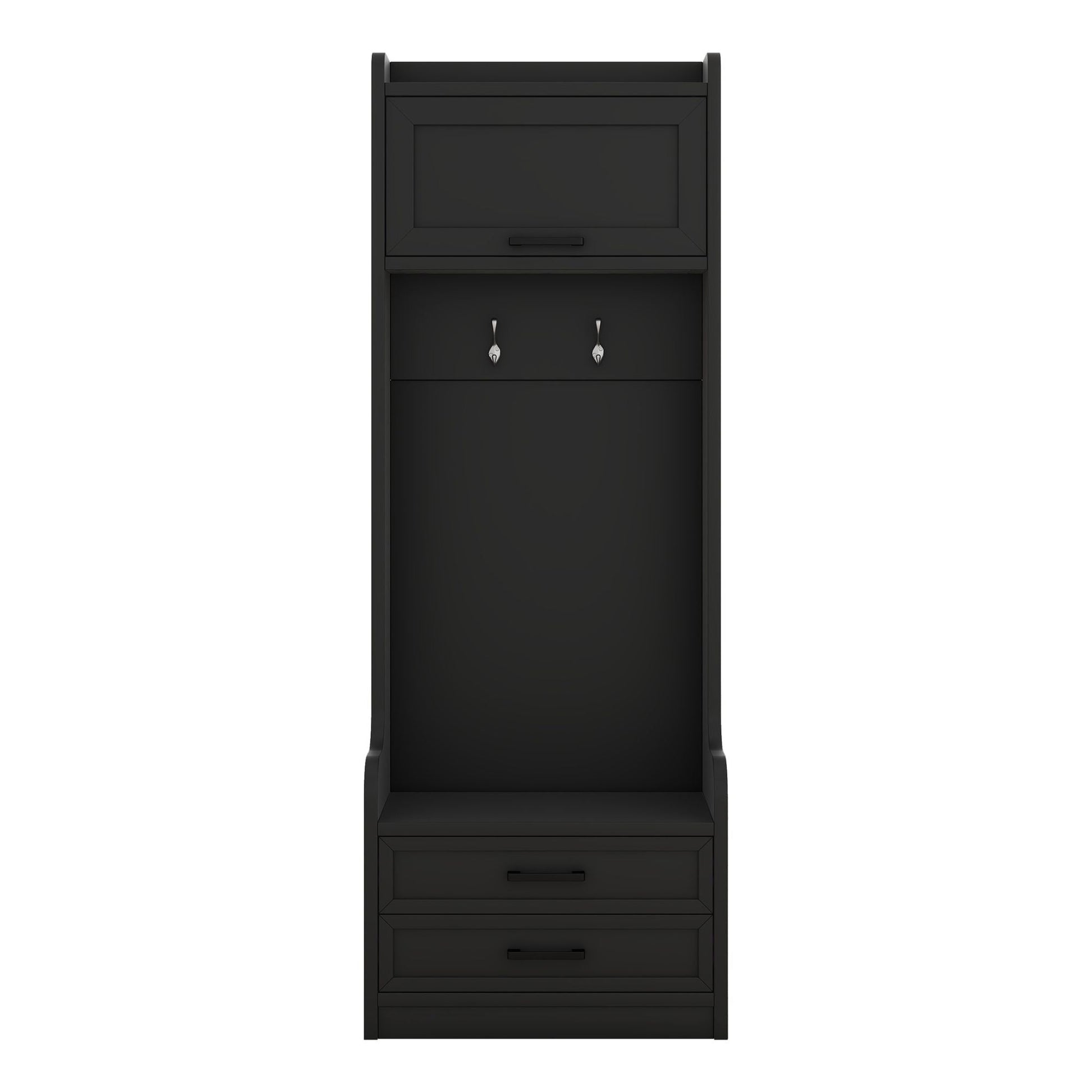4 - in - 1 Detachable Hall Tree with Storage and 7 Hooks, Multiple Functions Hallway Coat Rack with Storage Drawers and Cabinet, Black Shoe Bench for Entryway Hallway - 7DAY'S