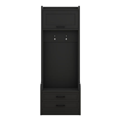 4 - in - 1 Detachable Hall Tree with Storage and 7 Hooks, Multiple Functions Hallway Coat Rack with Storage Drawers and Cabinet, Black Shoe Bench for Entryway Hallway - 7DAY'S