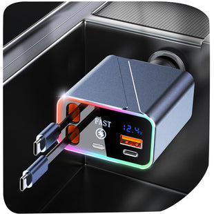 4 in 1 Retractable Car Charger [172W Car Charger USB C Adapter] 66W Fast Car Phone Charger with 2 35in Cords, Gift for Men Women, Car Accessories for iPhone 16/15/14/13/12/11, Galaxy Android - 7DAY'S