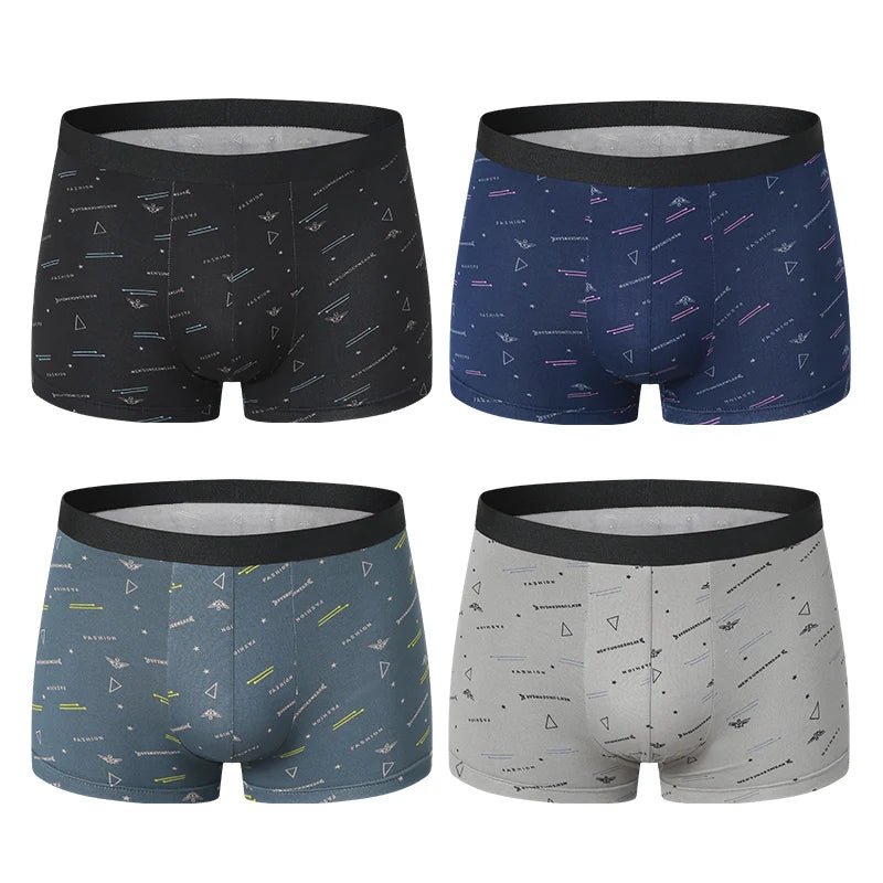 4 Pack European and American Size MEN'S FASHION Printed Boxer Underwear Comfortable Swimming Trunks Oversized Underwear Shorts - 7DAY'S