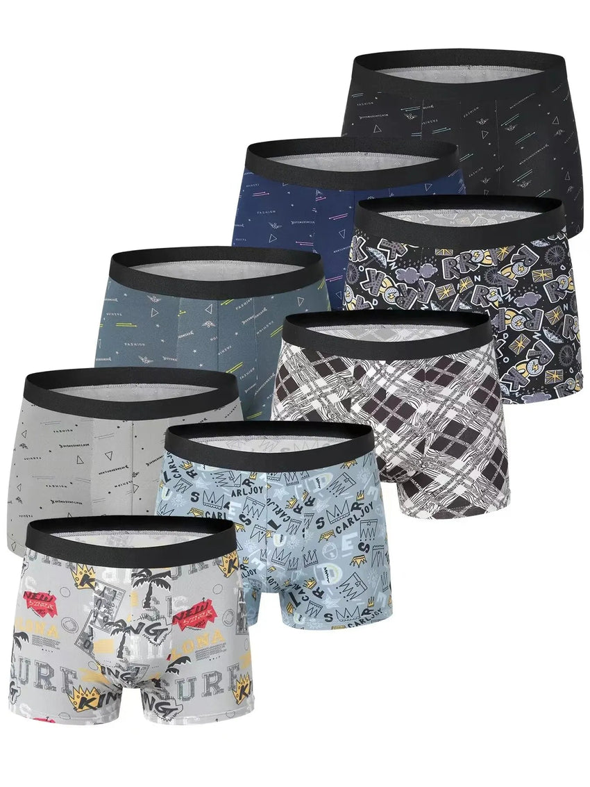 4 Pack European and American Size MEN'S FASHION Printed Boxer Underwear Comfortable Swimming Trunks Oversized Underwear Shorts - 7DAY'S