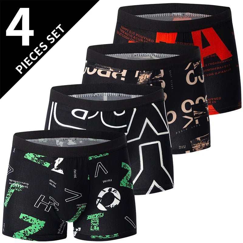 4 Pack European and American Size MEN'S FASHION Printed Boxer Underwear Comfortable Swimming Trunks Oversized Underwear Shorts - 7DAY'S