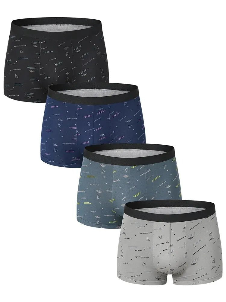 4 Pack European and American Size MEN'S FASHION Printed Boxer Underwear Comfortable Swimming Trunks Oversized Underwear Shorts - 7DAY'S