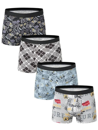4 Pack European and American Size MEN'S FASHION Printed Boxer Underwear Comfortable Swimming Trunks Oversized Underwear Shorts - 7DAY'S