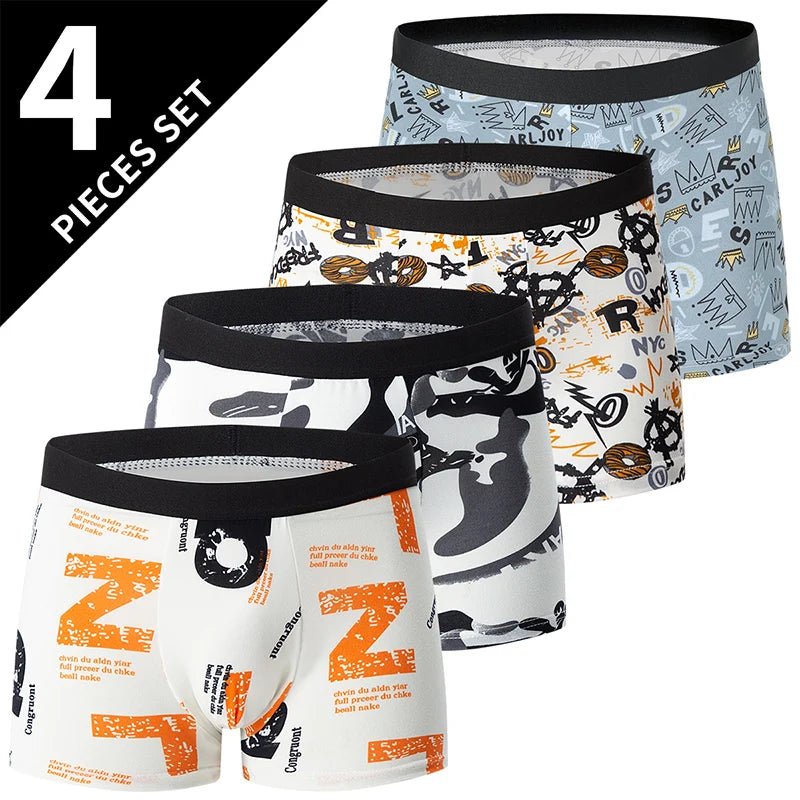 4 Pack European and American Size MEN'S FASHION Printed Boxer Underwear Comfortable Swimming Trunks Oversized Underwear Shorts - 7DAY'S