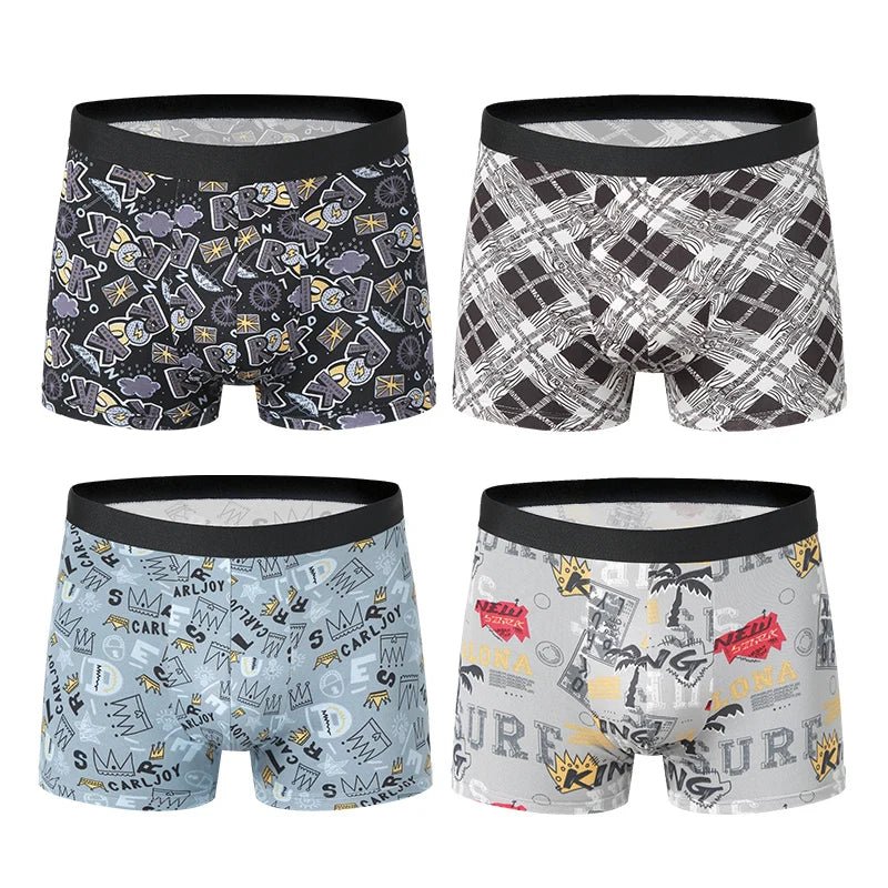 4 Pack European and American Size MEN'S FASHION Printed Boxer Underwear Comfortable Swimming Trunks Oversized Underwear Shorts - 7DAY'S
