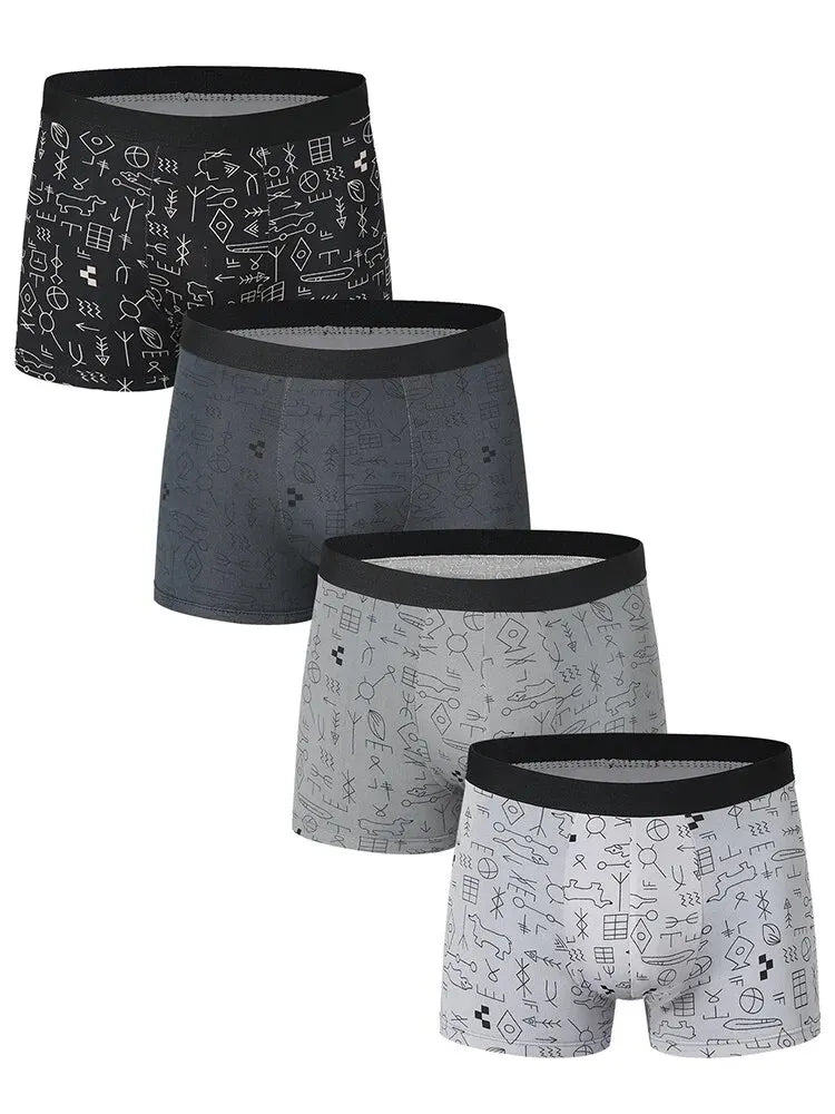 4 Pack European and American Size MEN'S FASHION Printed Boxer Underwear Comfortable Swimming Trunks Oversized Underwear Shorts - 7DAY'S