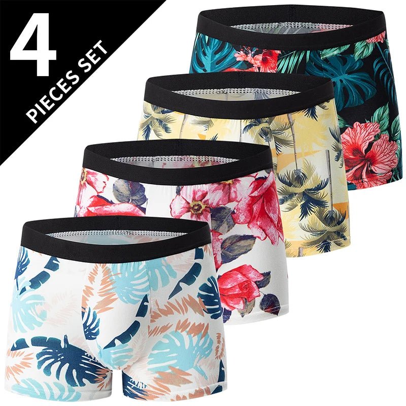 4 Pack European and American Size MEN'S FASHION Printed Boxer Underwear Comfortable Swimming Trunks Oversized Underwear Shorts - 7DAY'S