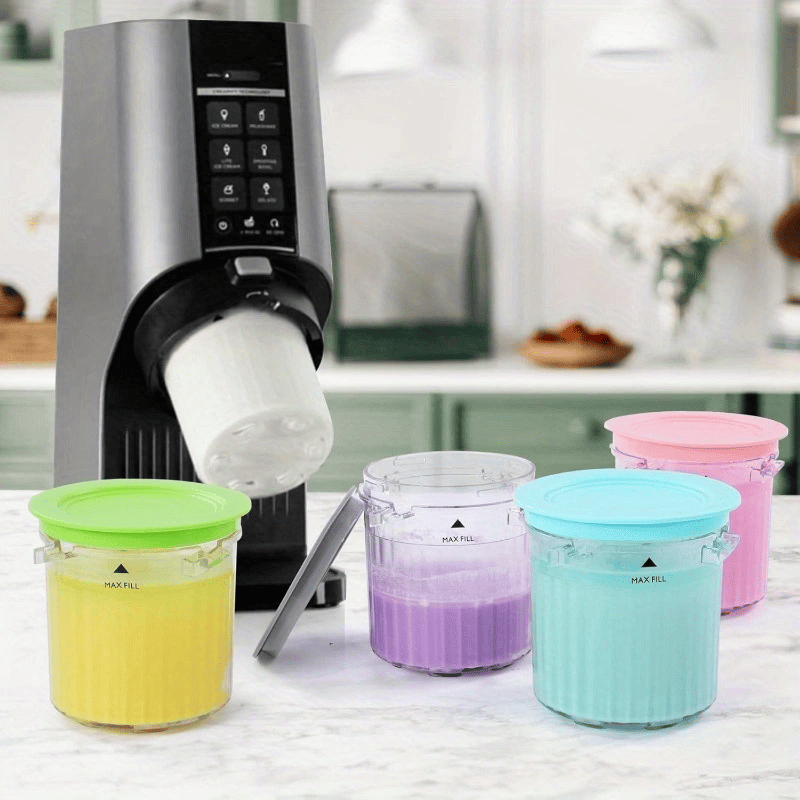 4 Pack Ice Cream Pints and Lids Compatible with Ninja Creami Breeze Ice Cream Makers, BPA - Free, Dishwasher Safe, For nc299 300 301 Not for nc100 - 7DAY'S