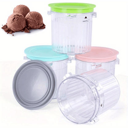 4 Pack Ice Cream Pints and Lids Compatible with Ninja Creami Breeze Ice Cream Makers, BPA - Free, Dishwasher Safe, For nc299 300 301 Not for nc100 - 7DAY'S