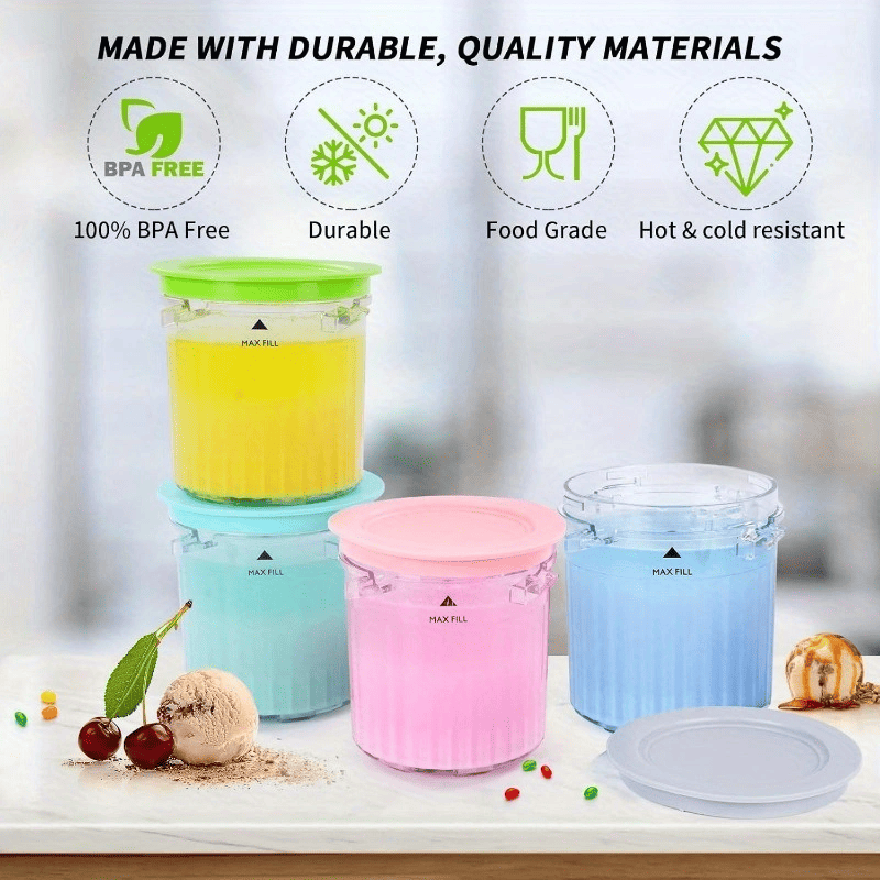 4 Pack Ice Cream Pints and Lids Compatible with Ninja Creami Breeze Ice Cream Makers, BPA - Free, Dishwasher Safe, For nc299 300 301 Not for nc100 - 7DAY'S