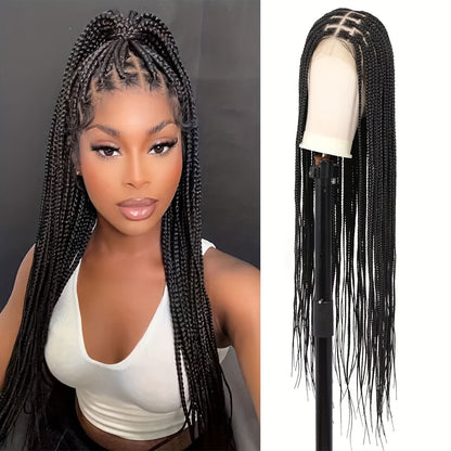 40" Box Braided Wigs With Baby Hair Knotless Cornrow Braids Lace Frontal Wig for Women Blended Black Hand Braided Wigs Full double Lace Front Braid Wig - 7DAY'S