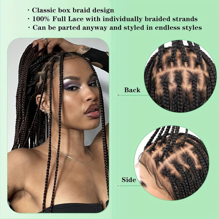 40" Box Braided Wigs With Baby Hair Knotless Cornrow Braids Lace Frontal Wig for Women Blended Black Hand Braided Wigs Full double Lace Front Braid Wig - 7DAY'S