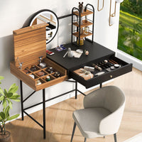 40 inch Makeup Vanity Desk with 3 - Mode Lighted Mirror & Wireless Charging Station,Vanity Table with Drawer & 3 Open Shelves for Ample Storage Space,Dressing Table for Bedroom - 7DAY'S