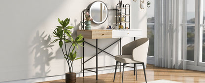 40 inch Makeup Vanity Desk with 3 - Mode Lighted Mirror & Wireless Charging Station,Vanity Table with Drawer & 3 Open Shelves for Ample Storage Space,Dressing Table for Bedroom - 7DAY'S