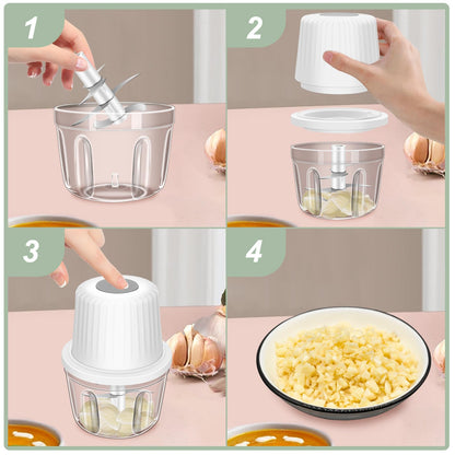 400ML Electric Garlic Chopper, 6 Blades Garlic Grinder Mini Vegetable Chopper, USB Portable Veggie Chopper, Garlic Mincer, Onion Chopper, Food Processor for Ginger, Chili, Fruit, Meat - 7DAY'S