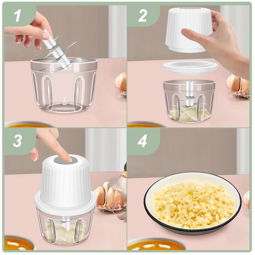 400ML Electric Garlic Chopper, 6 Blades Garlic Grinder Mini Vegetable Chopper, USB Portable Veggie Chopper, Garlic Mincer, Onion Chopper, Food Processor for Ginger, Chili, Fruit, Meat - 7DAY'S