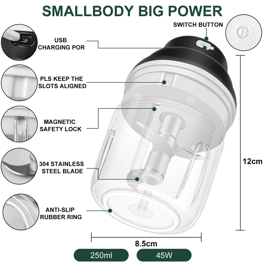 400ML Electric Garlic Chopper, 6 Blades Garlic Grinder Mini Vegetable Chopper, USB Portable Veggie Chopper, Garlic Mincer, Onion Chopper, Food Processor for Ginger, Chili, Fruit, Meat - 7DAY'S
