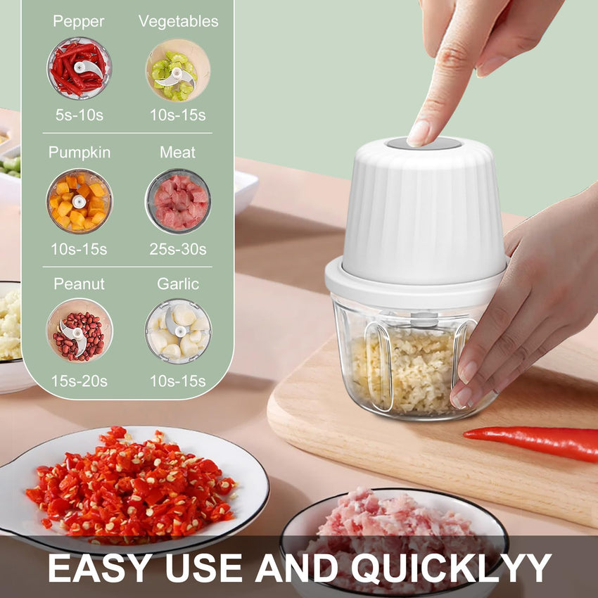 400ML Electric Garlic Chopper, 6 Blades Garlic Grinder Mini Vegetable Chopper, USB Portable Veggie Chopper, Garlic Mincer, Onion Chopper, Food Processor for Ginger, Chili, Fruit, Meat - 7DAY'S