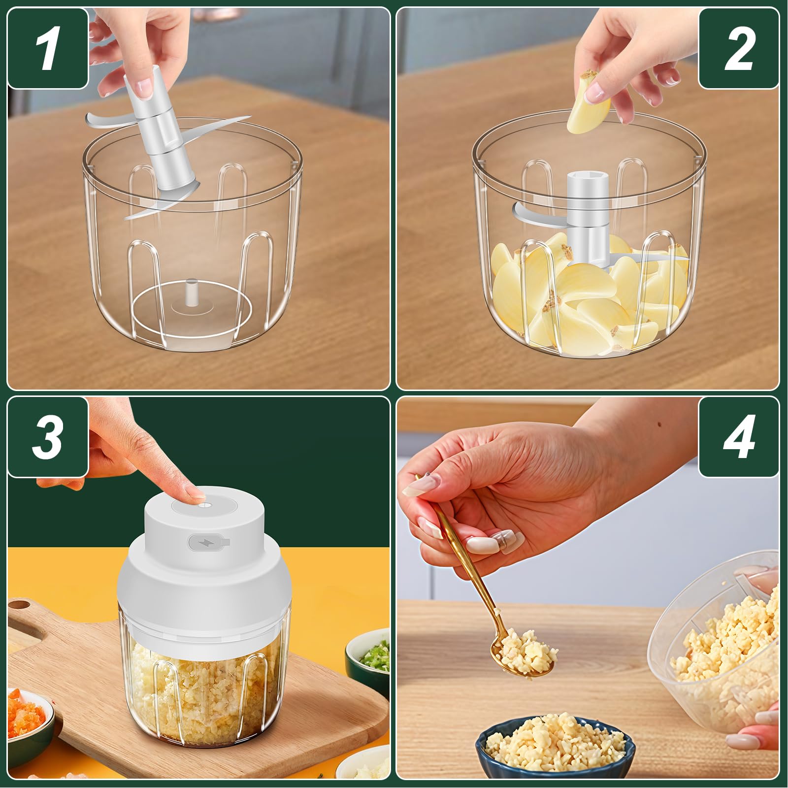 400ML Electric Garlic Chopper, 6 Blades Garlic Grinder Mini Vegetable Chopper, USB Portable Veggie Chopper, Garlic Mincer, Onion Chopper, Food Processor for Ginger, Chili, Fruit, Meat - 7DAY'S