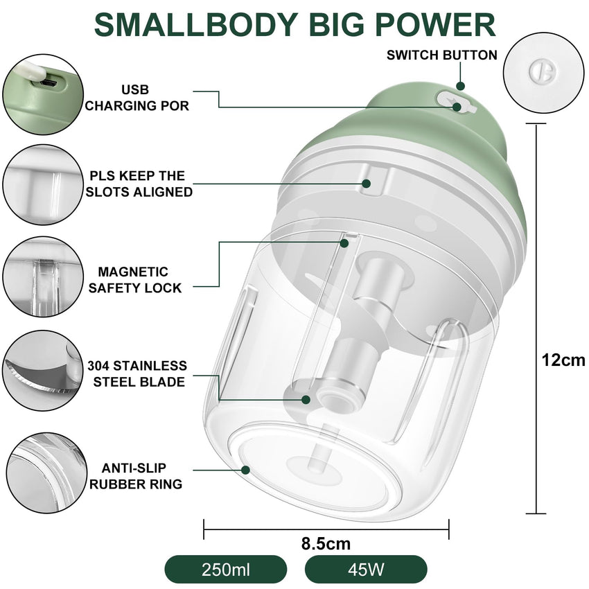 400ML Electric Garlic Chopper, 6 Blades Garlic Grinder Mini Vegetable Chopper, USB Portable Veggie Chopper, Garlic Mincer, Onion Chopper, Food Processor for Ginger, Chili, Fruit, Meat - 7DAY'S