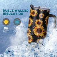40oz Sunflower Tumbler with Handle – Sunflower Gifts for Women, Mom, Grandma, Wife & Daughter – Insulated Cup with Handle, Lid & Straw – Birthday & Mother’s Day Gifts for Best Friend, Teacher & Nurse - 7DAY'S