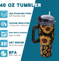 40oz Sunflower Tumbler with Handle – Sunflower Gifts for Women, Mom, Grandma, Wife & Daughter – Insulated Cup with Handle, Lid & Straw – Birthday & Mother’s Day Gifts for Best Friend, Teacher & Nurse - 7DAY'S
