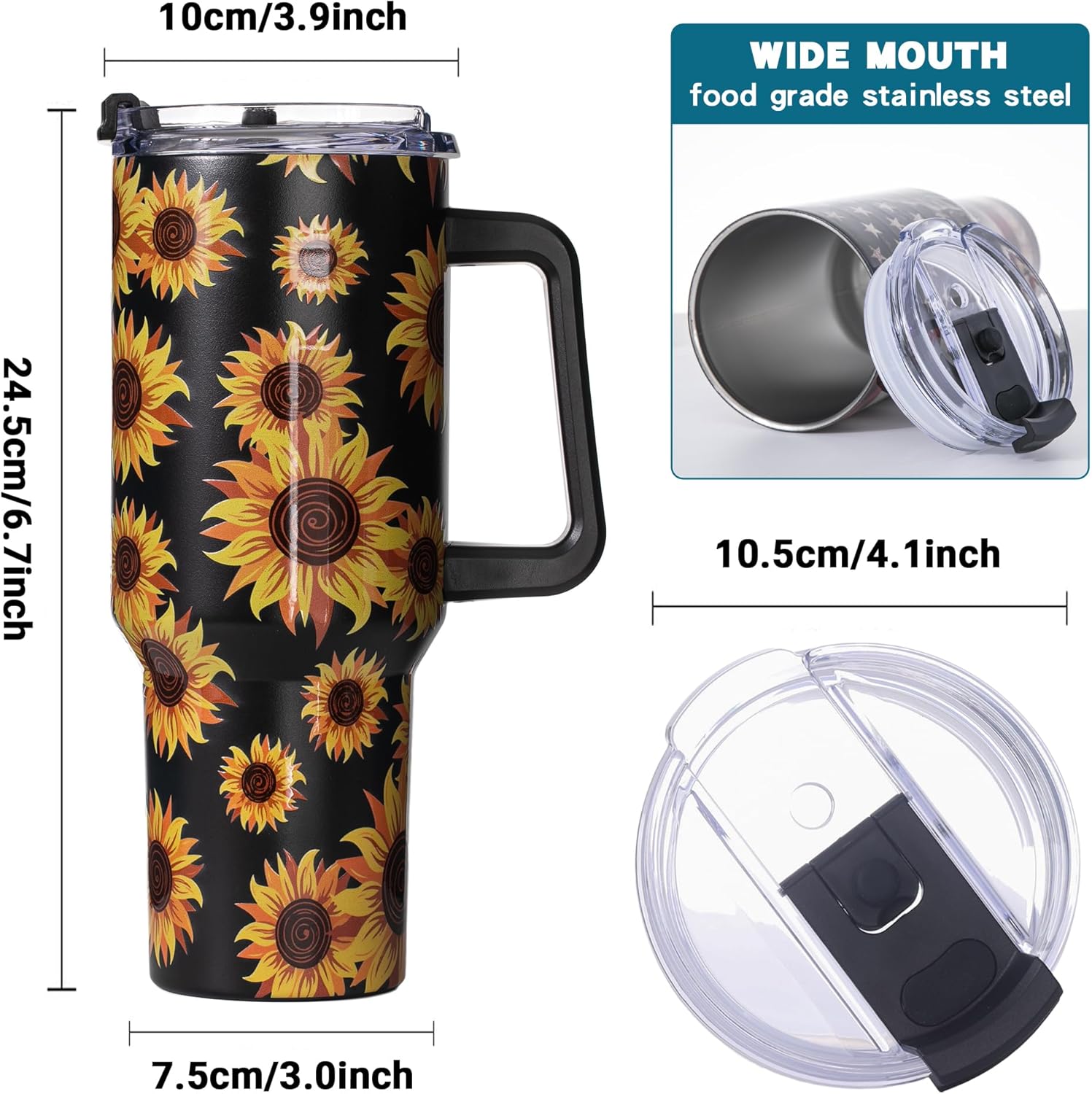 40oz Sunflower Tumbler with Handle – Sunflower Gifts for Women, Mom, Grandma, Wife & Daughter – Insulated Cup with Handle, Lid & Straw – Birthday & Mother’s Day Gifts for Best Friend, Teacher & Nurse - 7DAY'S