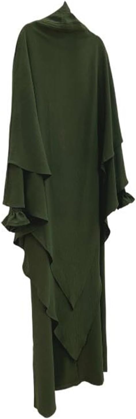 Women Prayer Dress Muslim Ramadan Garment Abaya Dubai Islam Jilbeb 2 Piece Set Layered Khimar Scarf Hijab and Long Dress
