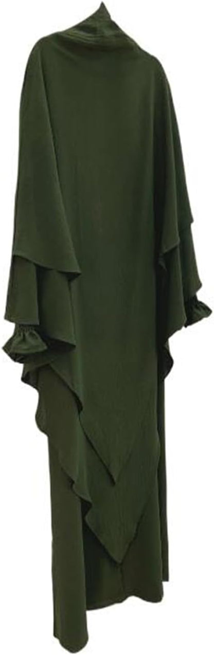 Women Prayer Dress Muslim Ramadan Garment Abaya Dubai Islam Jilbeb 2 Piece Set Layered Khimar Scarf Hijab and Long Dress