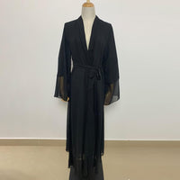 Abayas for Women Muslim Dubai Dress Solid Loose Fit Long Cardigan Islamic Kaftan Robe Open Front Maxi Length
