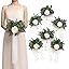Ling's moment Artificial Bridesmaid Bouquets Set of 6 Eucalyptus Wedding Flower Bouquets White Floral Bouquet Bridal Bouquets with Ribbon Ceremony,Anniversary,7-inch Diameter