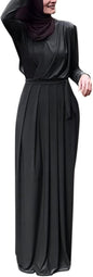 FPOVFPO Women's Muslim Abaya Dress - One-Piece V Neck Belt Tie Islamic Full Length Kaftan Daily Casual Dress