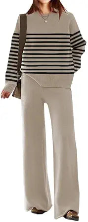 ETCYY NEW Womens Elegant Lounge Sets Knitted Sweatsuit Sets 2 Piece Outfits with Sweater Tops and Wide Leg Sweatpants