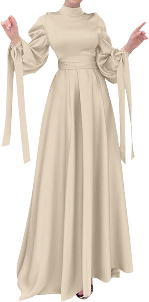 OBEEII Muslim Dress for Women Loose Full Cover Long Abaya Satin Dress Kaftan Abayas Islamic Robe S-XXL