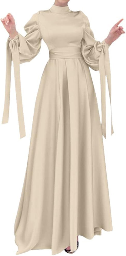 OBEEII Muslim Dress for Women Loose Full Cover Long Abaya Satin Dress Kaftan Abayas Islamic Robe S-XXL