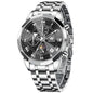 OLEVS Watches Men Luxury Chronograph Moon Phase Waterproof Luminous Watches for Men Analog Quartz Calendar Stainless Steel Strap Wrist Watches-(Black/Blue/Gold/Grey/Silver Face)