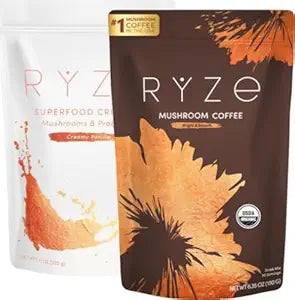 RYZE SUPERFOODS Mushroom Coffee USDA Organic with 6 Adaptogenic Mushrooms and MCT Oil, USA Grown Instant Coffee for Better Energy, Focus, Digestion, Immunity with Lions Mane & Turkey Tail, 30 servings