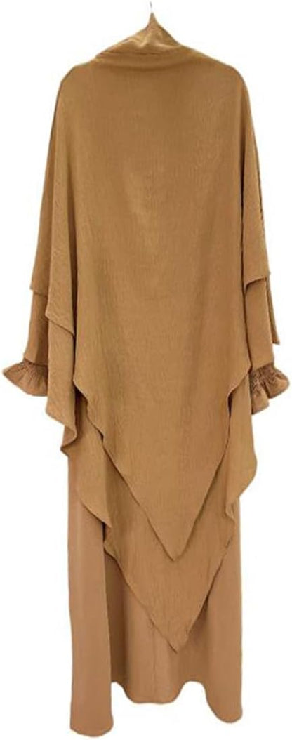 Women Prayer Dress Muslim Ramadan Garment Abaya Dubai Islam Jilbeb 2 Piece Set Layered Khimar Scarf Hijab and Long Dress