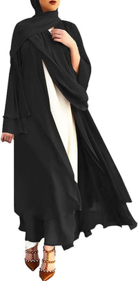 Abayas for Women Muslim Dubai Dress Solid Loose Fit Long Cardigan Islamic Kaftan Robe Open Front Maxi Length