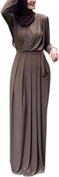 FPOVFPO Women's Muslim Abaya Dress - One-Piece V Neck Belt Tie Islamic Full Length Kaftan Daily Casual Dress