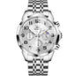 OLEVS Watches Men Luxury Chronograph Moon Phase Waterproof Luminous Watches for Men Analog Quartz Calendar Stainless Steel Strap Wrist Watches-(Black/Blue/Gold/Grey/Silver Face)