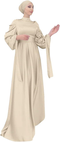 OBEEII Muslim Dress for Women Loose Full Cover Long Abaya Satin Dress Kaftan Abayas Islamic Robe S-XXL