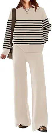 ETCYY NEW Womens Elegant Lounge Sets Knitted Sweatsuit Sets 2 Piece Outfits with Sweater Tops and Wide Leg Sweatpants
