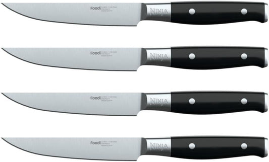 Ninja K32004 Foodi NeverDull System 4-Piece Steak Knife Set, Premium, German Stainless Steel, Black
