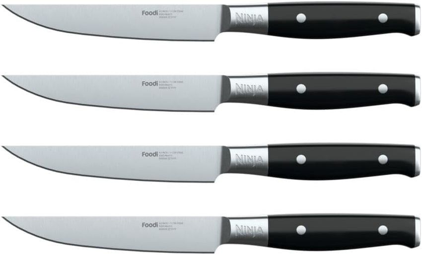 Ninja K32004 Foodi NeverDull System 4-Piece Steak Knife Set, Premium, German Stainless Steel, Black