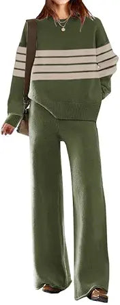 ETCYY NEW Womens Elegant Lounge Sets Knitted Sweatsuit Sets 2 Piece Outfits with Sweater Tops and Wide Leg Sweatpants