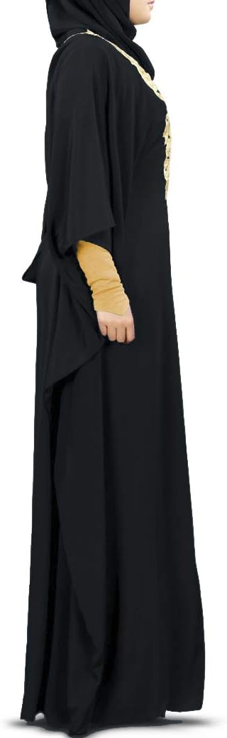MyBatua Free Size Womens Kaftan Gold Embroidered Fancy Abaya Evening Gown Muslim Maxi Dress KF-003