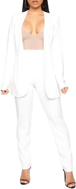 Aro Lora Women's 2 Piece Outfit Casual Solid Open Front Blazer and Pencil Pant Suits Set