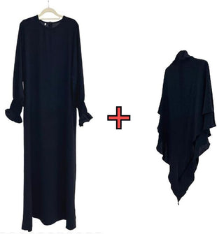 Women Prayer Dress Muslim Ramadan Garment Abaya Dubai Islam Jilbeb 2 Piece Set Layered Khimar Scarf Hijab and Long Dress